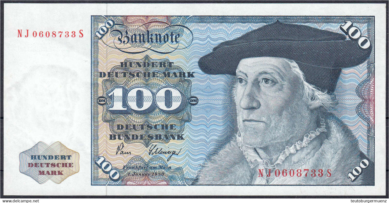 100 Deutsche Mark 2.1.1980. Serie NJ/S, Mit Copyright. I. Rosenberg 289. Grabowski. BRD-33. Pick 34d. - Sonstige & Ohne Zuordnung