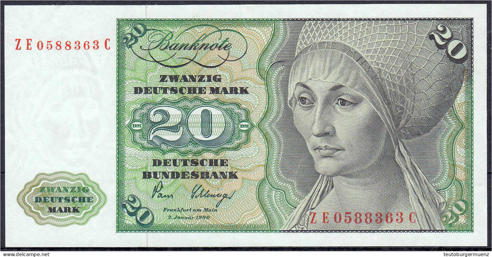 20 Deutsche Mark Austauschnote 2.1.1980. Serie ZE/C. Mit Copyright. II, Sehr Selten. Rosenberg 287b. Grabowski. BRD-31b. - Sonstige & Ohne Zuordnung