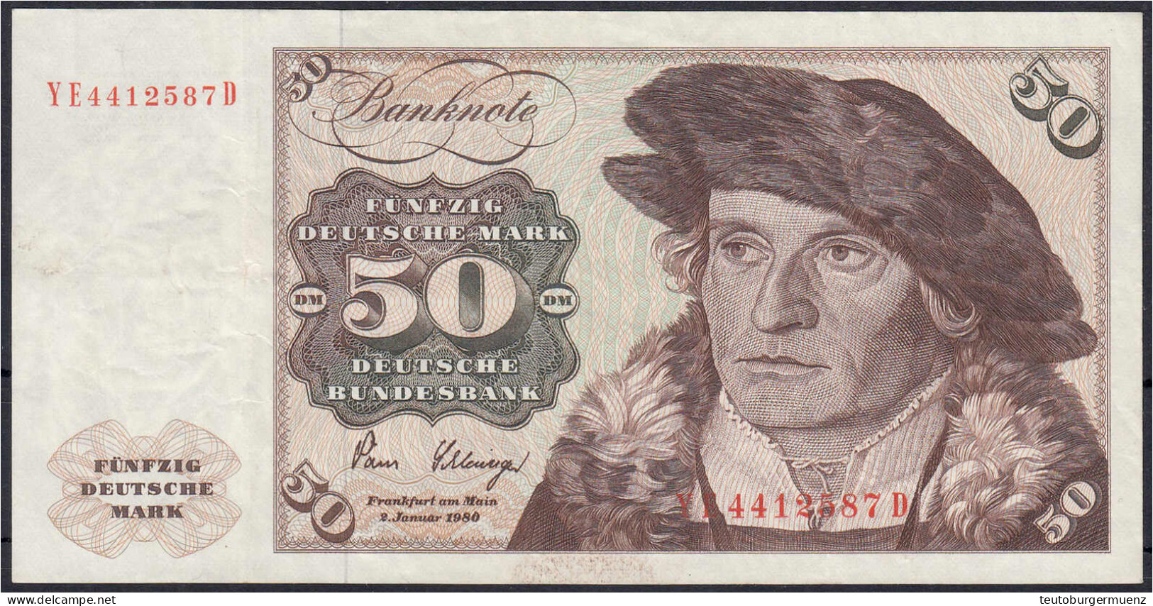 50 Deutsche Mark Austauschnote 2.1.1980. Serie YE/D. Mit Copyright. III. Rosenberg 288b. Grabowski. BRD-32b. Pick 33d. - Sonstige & Ohne Zuordnung