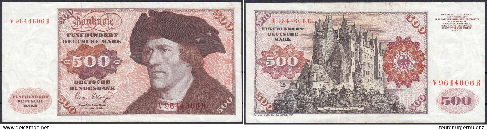 500 Deutsche Mark 2.1.1980. Serie V/R. III. Rosenberg 290a. Grabowski. BRD-34a. Pick 35c. - Altri & Non Classificati