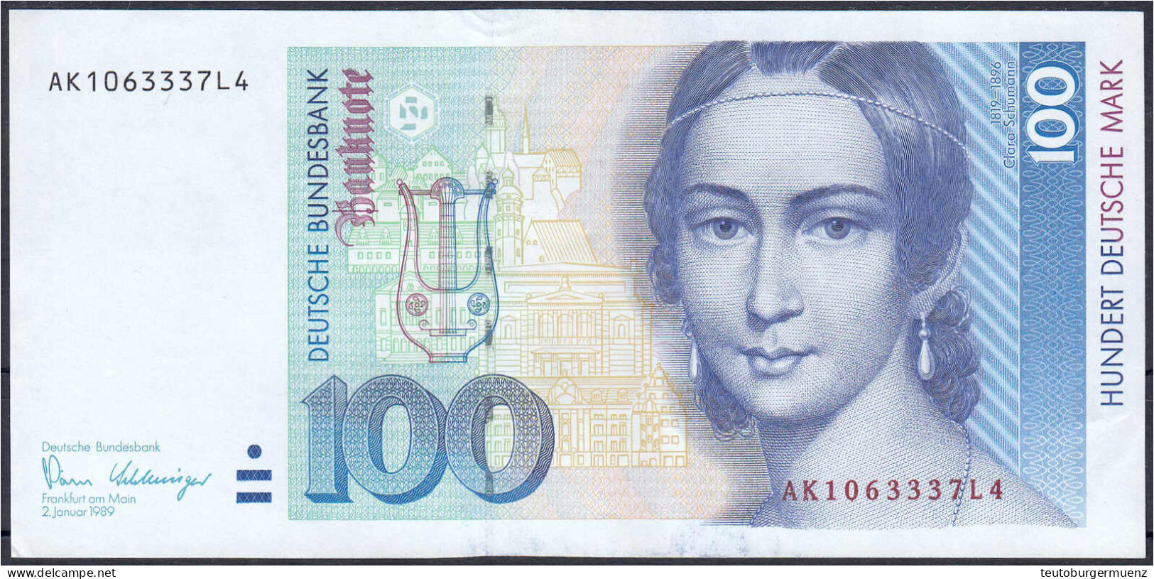 100 Deutsche Mark 2.1.1989. Serie AK/L. II. Rosenberg 294a. Grabowski. BRD-38a. - Sonstige & Ohne Zuordnung