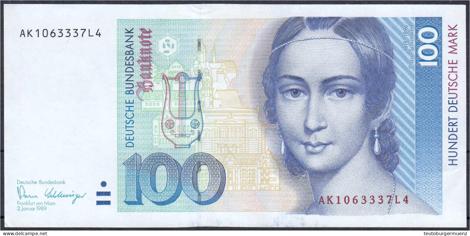 100 Deutsche Mark 2.1.1989. Serie AK/L. II. Rosenberg 294a. Grabowski. BRD-38a. - Altri & Non Classificati