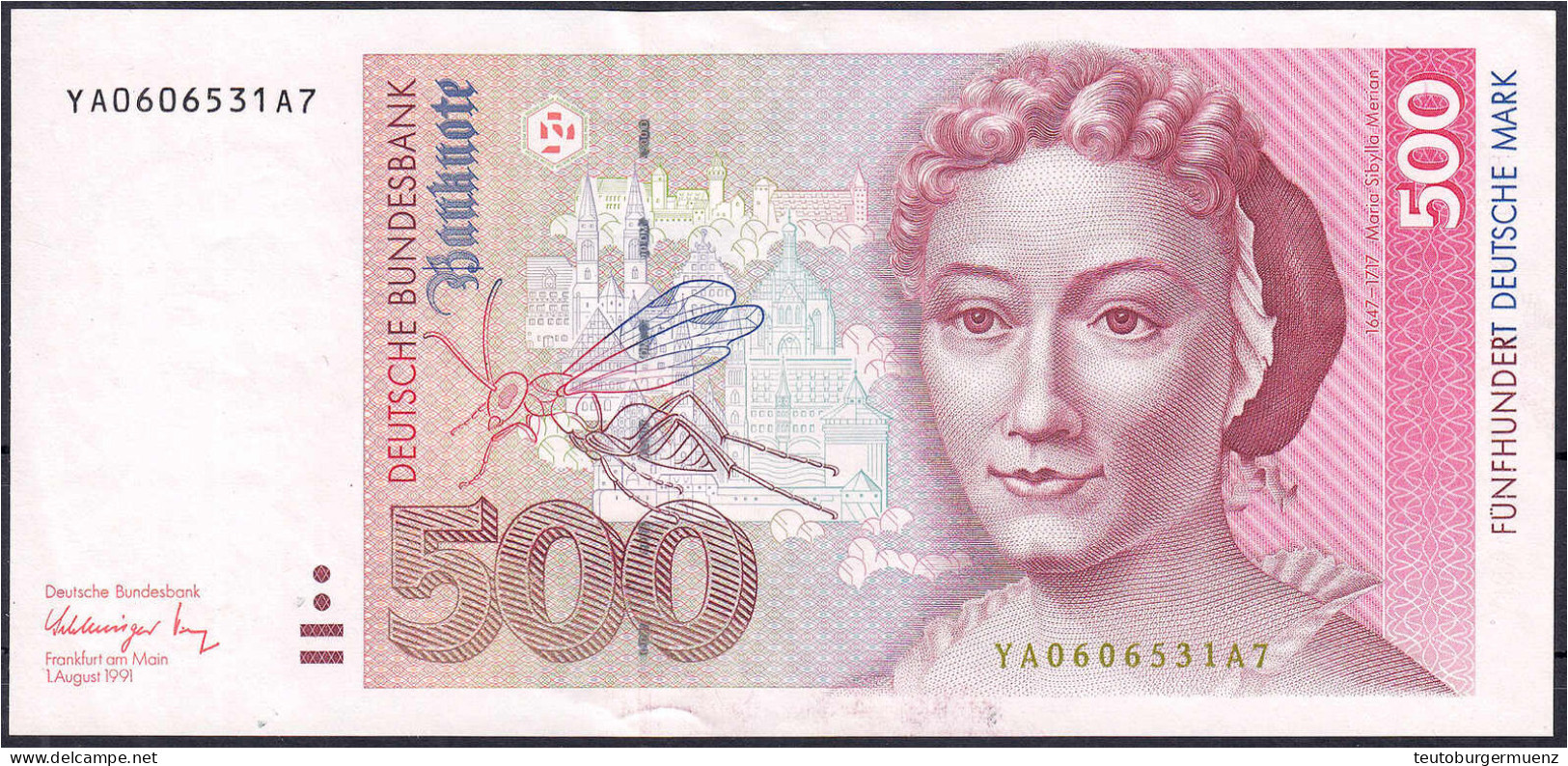 500 Deutsche Mark Austauschnote 1.8.1991. Serie YA/A. II+, Selten. Rosenberg 301b. Grabowski. BRD-45b. - Sonstige & Ohne Zuordnung