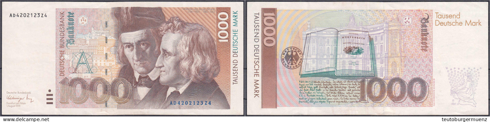 1000 Deutsche Mark 1.8.1991. Serie AD/Z. III. Rosenberg 302a. Grabowski. BRD-46a. Pick 44a. - Otros & Sin Clasificación