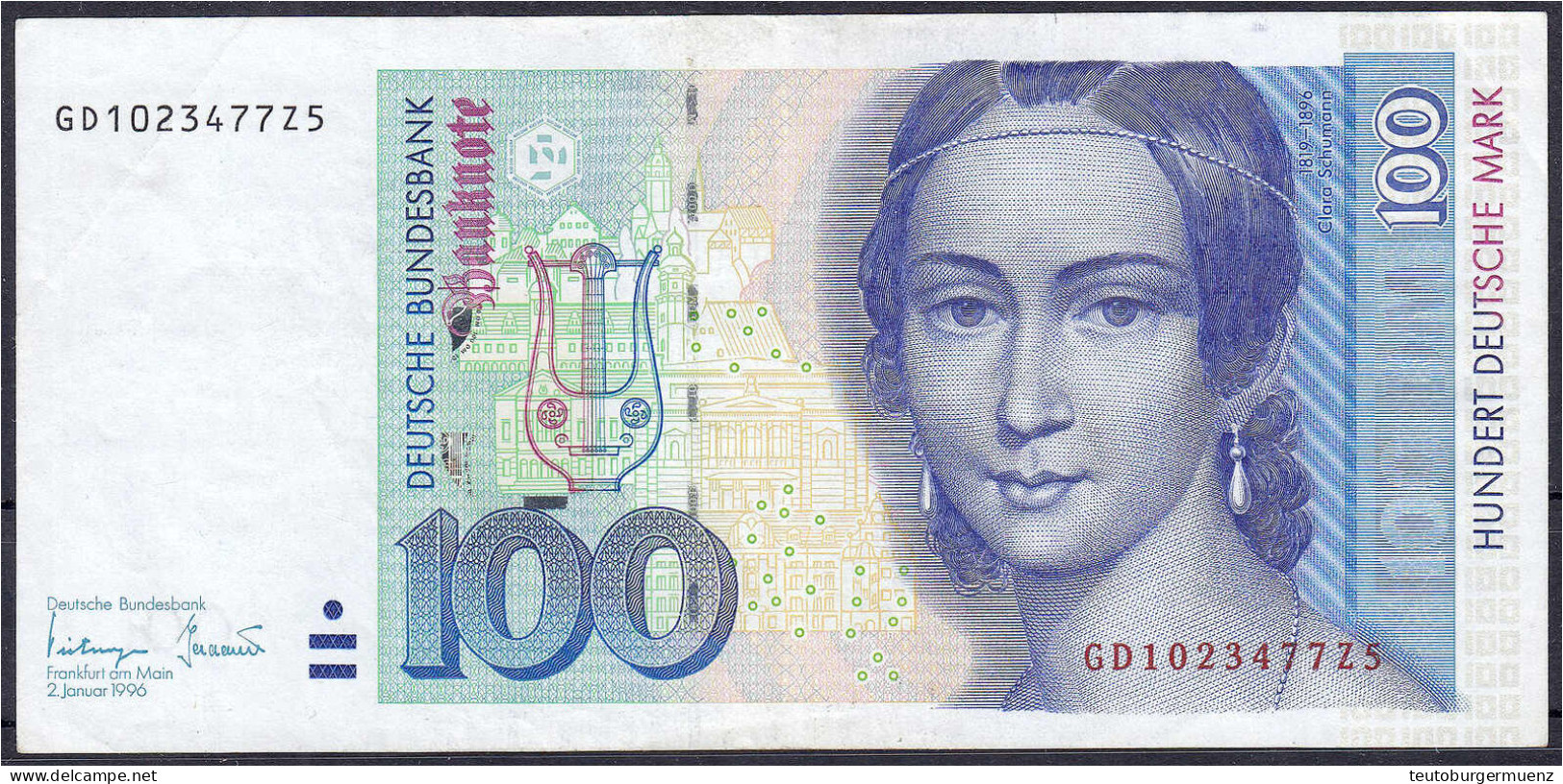 100 Deutsche Mark 2.1.1996. Serie GD/Z Ohne Querstrich-Blindprägedruck. Kinegram Fast Fehlend. II. Rosenberg 310a. Grabo - Sonstige & Ohne Zuordnung