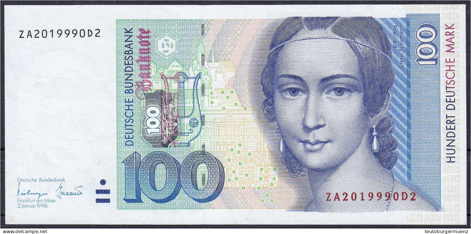 100 Deutsche Mark Austauschnote 2.1.1996. Serie ZA/D Mit Querstrich-Blindprägedruck. I, Selten. Rosenberg 310d. Grabowsk - Sonstige & Ohne Zuordnung