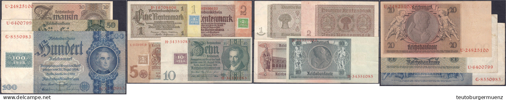 Kuponausgaben 1948. Insgesamt 7 Scheine Zu 1 U. 2 Rentenmark, 5, 10, 20, 50 U. 100 Reichsmark. II-III. Rosenberg 330,331 - Other & Unclassified