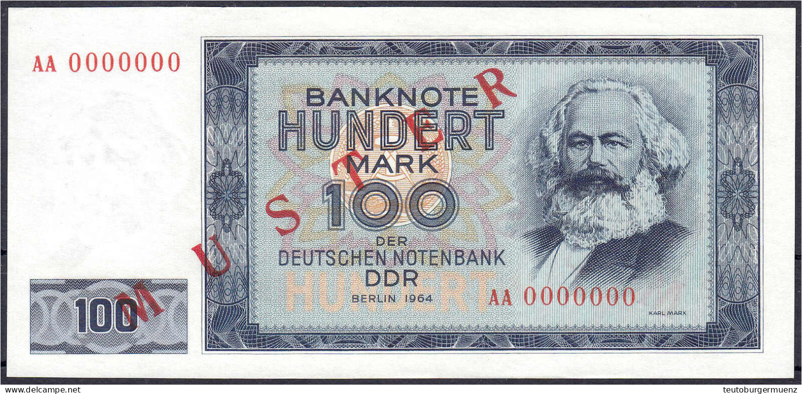 100 Mark 1964. KN. „AA 0000000“, Roter Üdr. „MUSTER“. I / I- Rosenberg 358. Grabowski. DDR-20. - Sonstige & Ohne Zuordnung