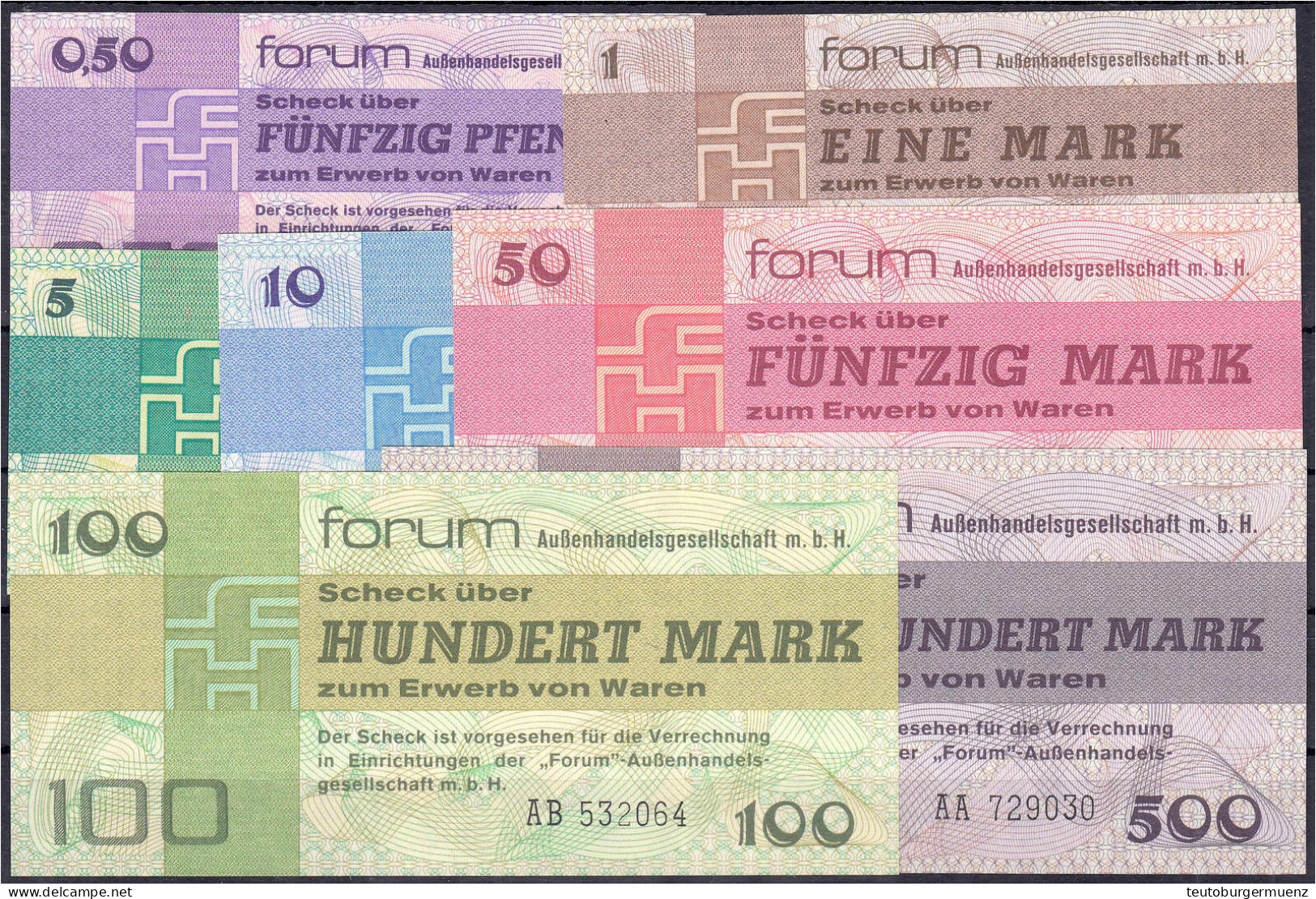 Forum Außenhandelsgesellschaft M.b.H., Komplette Serie Zu 0,5, 1, 5, 10, 50, 100 U. 500 Mark 1979. I Bis I- Rosenberg 36 - Sonstige & Ohne Zuordnung