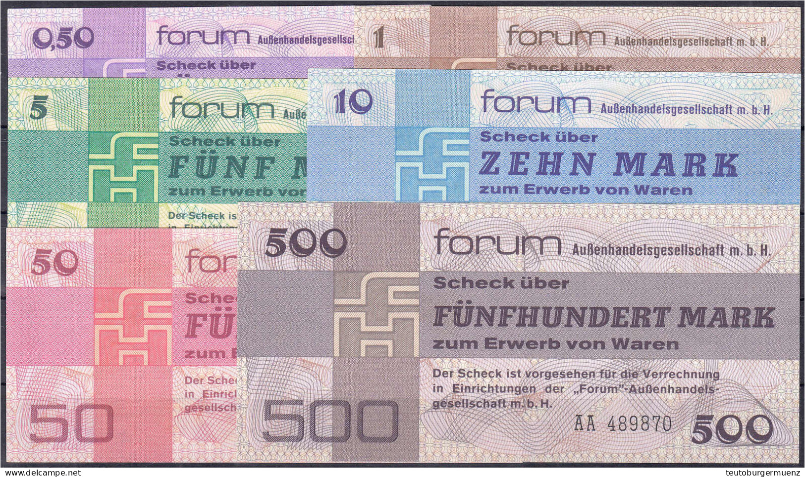 Forum Außenhandelsgesellschaft M.b.H., Fast Komplette Serie Zu 0,5, 1, 5, 10, 50 U. 500 Mark 1979. I / I- Rosenberg 367, - Sonstige & Ohne Zuordnung