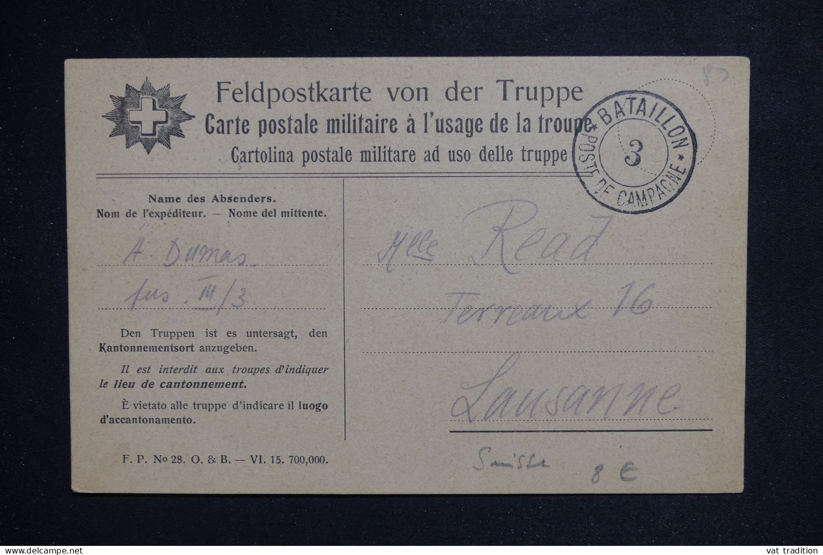 SUISSE - Carte Fm Pour Lausanne - L 150524 - Dokumente