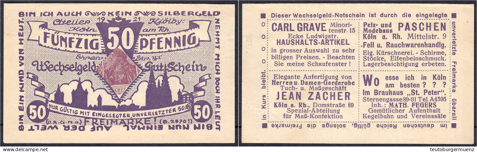 Carl Crave, Haushalts-Artikel, 50 Pfg. 1921. Druck Violett. I-II. Tieste 3565.030.15. - [11] Lokale Uitgaven