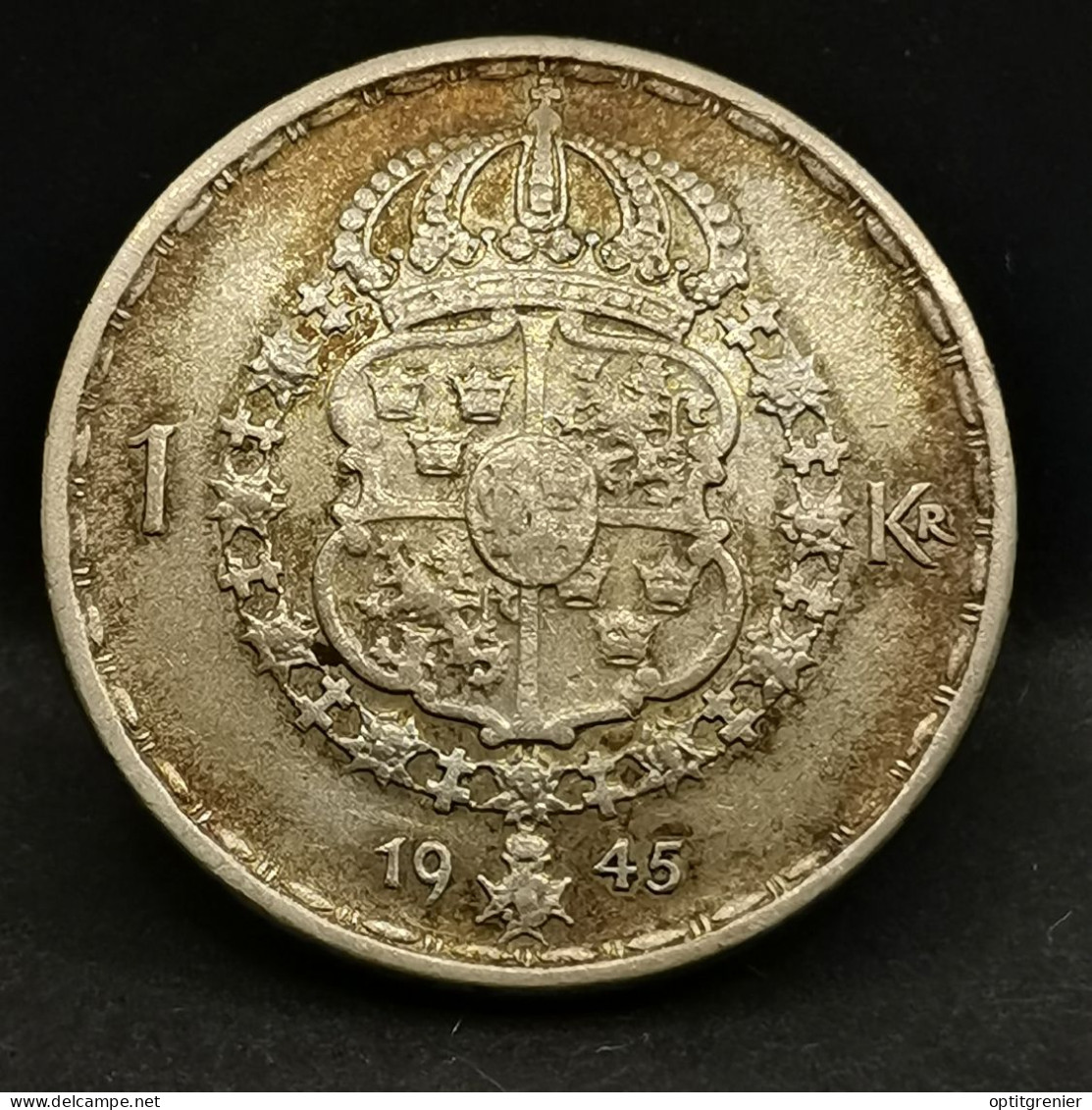 1 KRONA ARGENT 1945 TS G GUSTAF V SUEDE / SWEEDEN SILVER - Suède