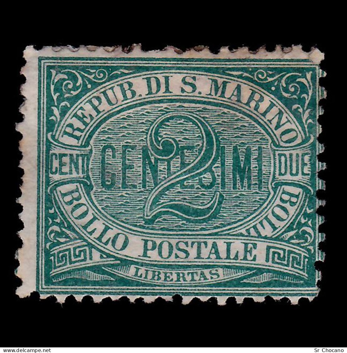 SAN MARINO STAMP.1877-90.NUMERAL.2c.SCOTT 1 MH - Unused Stamps