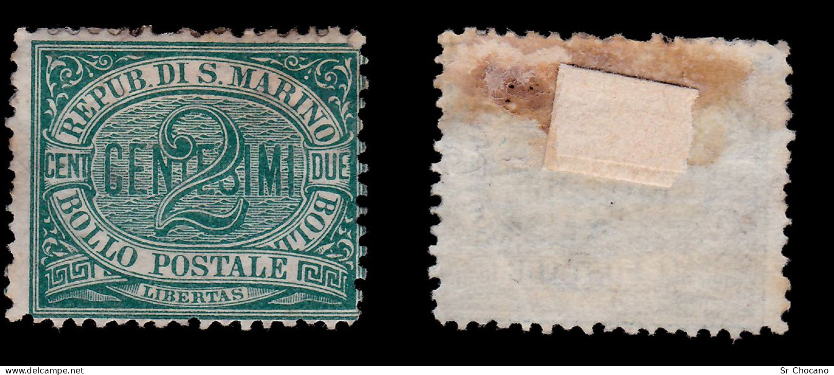 SAN MARINO STAMP.1877-90.NUMERAL.2c.SCOTT 1 MH - Neufs