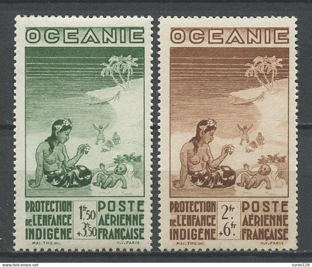 OCEANIE 1942 PA N° 4/5 ** Neufs MNH  Superbes C 4.50 € Protection De L' Enfance Indigène Children - Posta Aerea