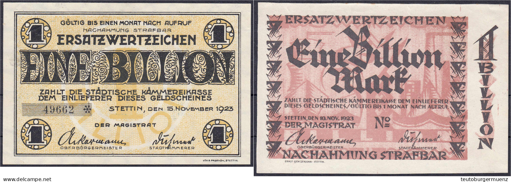 Stadt, 2x 1 Bio. Mark 15.11.1923 U. 10.11.1923. Wz. Karomuster Und Achteckfliesen. II Und II+ Dießner. 691.1,3. - [11] Local Banknote Issues
