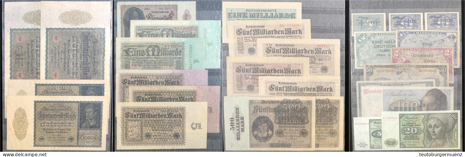 Sammlung Mit Ca. 300 Scheinen Im Album, überwiegend Reichsbanknoten Beginnend Mit 100 Mark 1898, Aber Auch Alliierte Mil - Colecciones