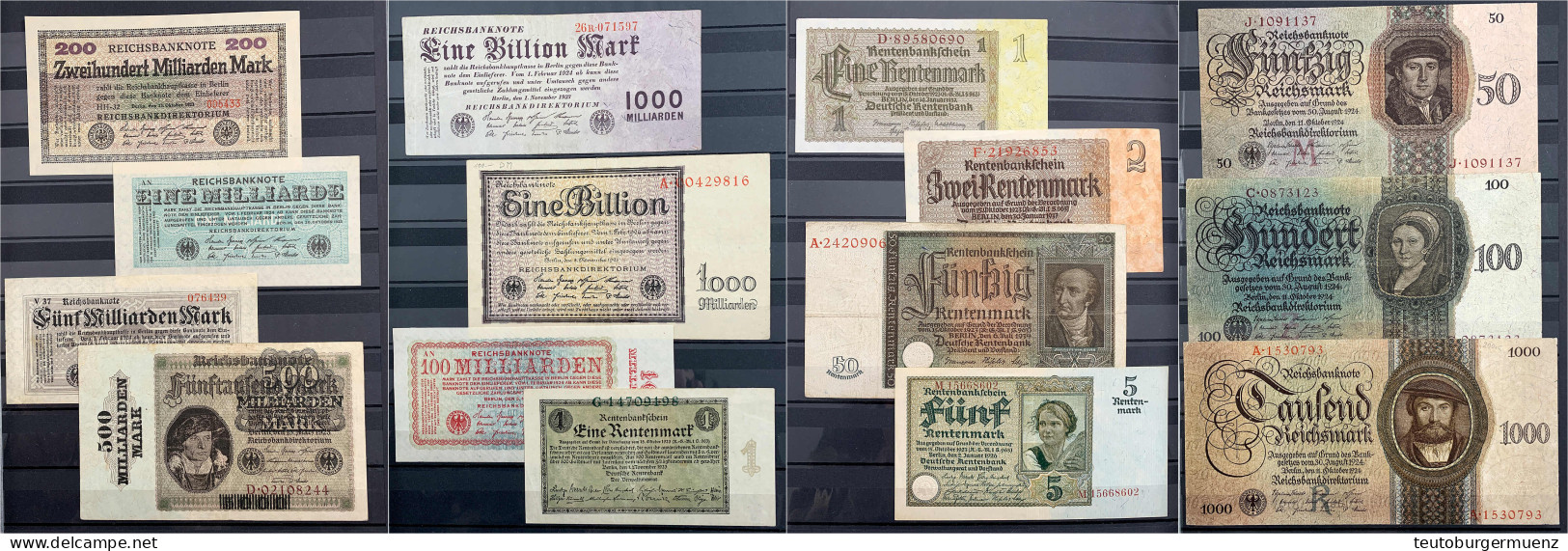 Briefmarkenalbum Mit Insgesamt 239 Geldscheinen, Darunter überwiegend Reichsbanknoten U.a. Trauer- Und Eierschein, 500 M - Colecciones