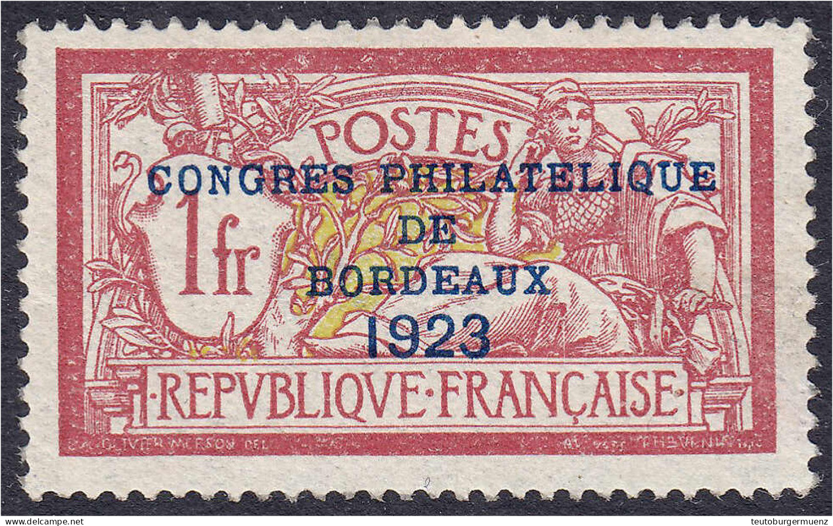 1 Fr. Philatelistenkongress (Bordeaux) 1923, Postfrische Erhaltung. Mi. 650,-€ Michel 152. - Sonstige & Ohne Zuordnung