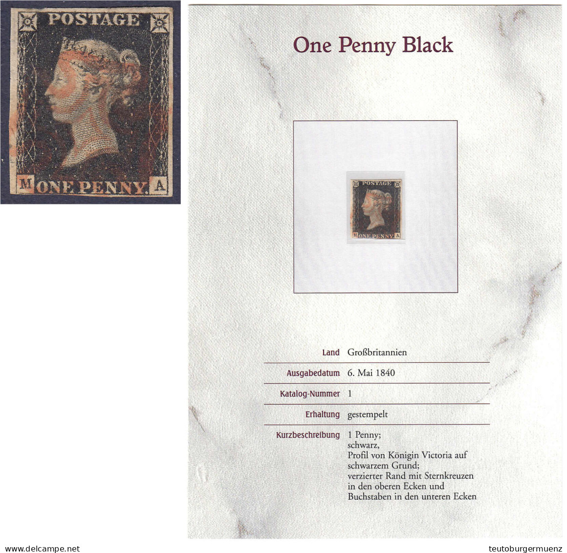 1 P. One Penny Black 1840, Sauber Gestempelt. Mi. 250,-€ Michel 1b. - Autres & Non Classés