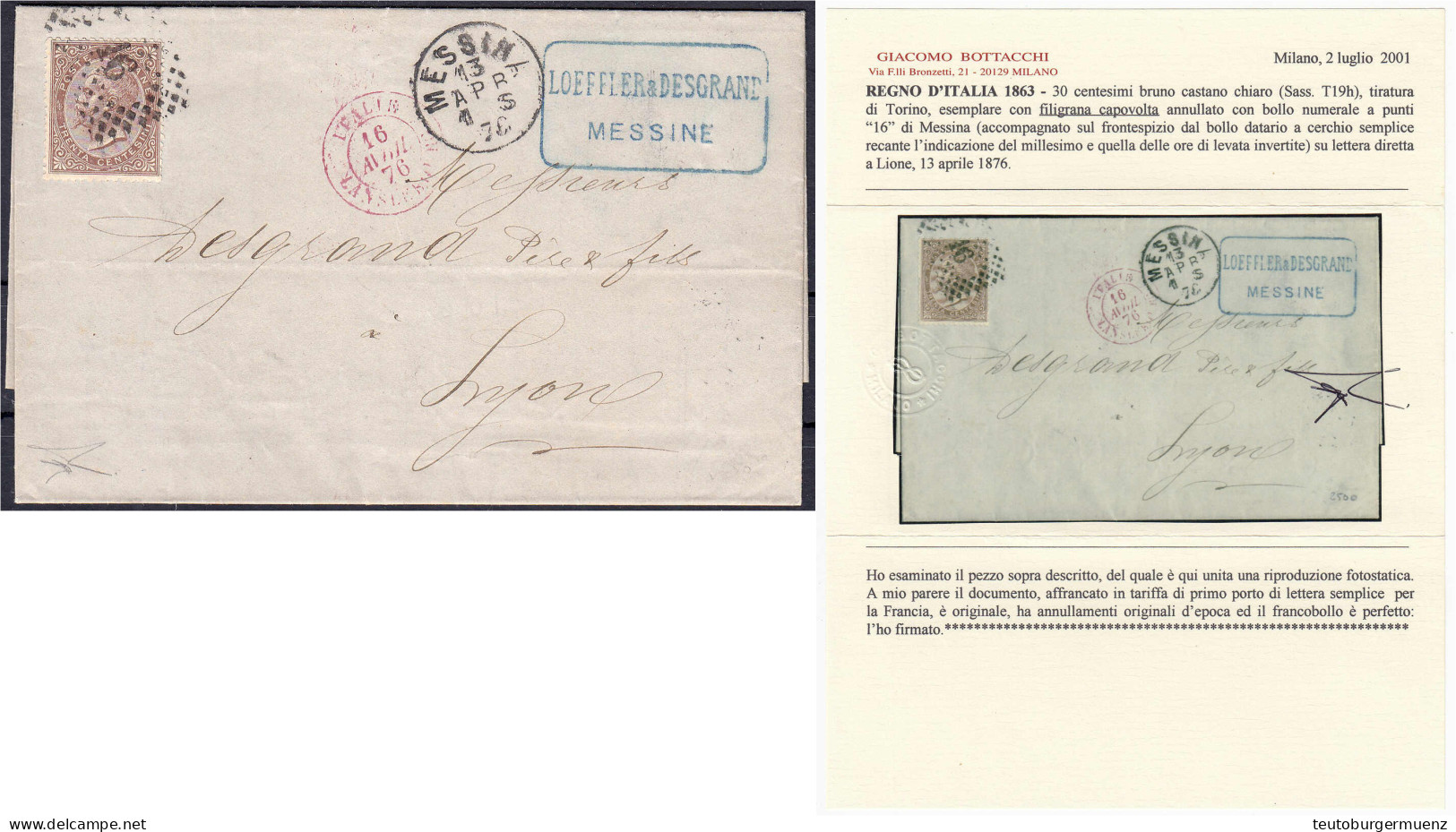 1863, 30 C. König Mit Seltenem Kopfstehendem Wasserzeichen Auf Brief, Nummernstempel "16" Und K1 "Messina 13 Apr 76" Nac - Non Classés