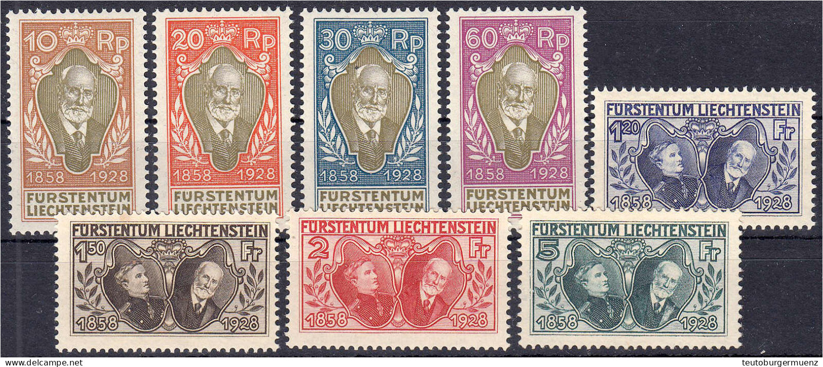 10 Rp. - 5 Fr. 70. Jahrestag Der Thronbesteigung Von Fürst Johann II. 1928, Kompletter Satz In Postfrischer Luxuserhaltu - Autres & Non Classés