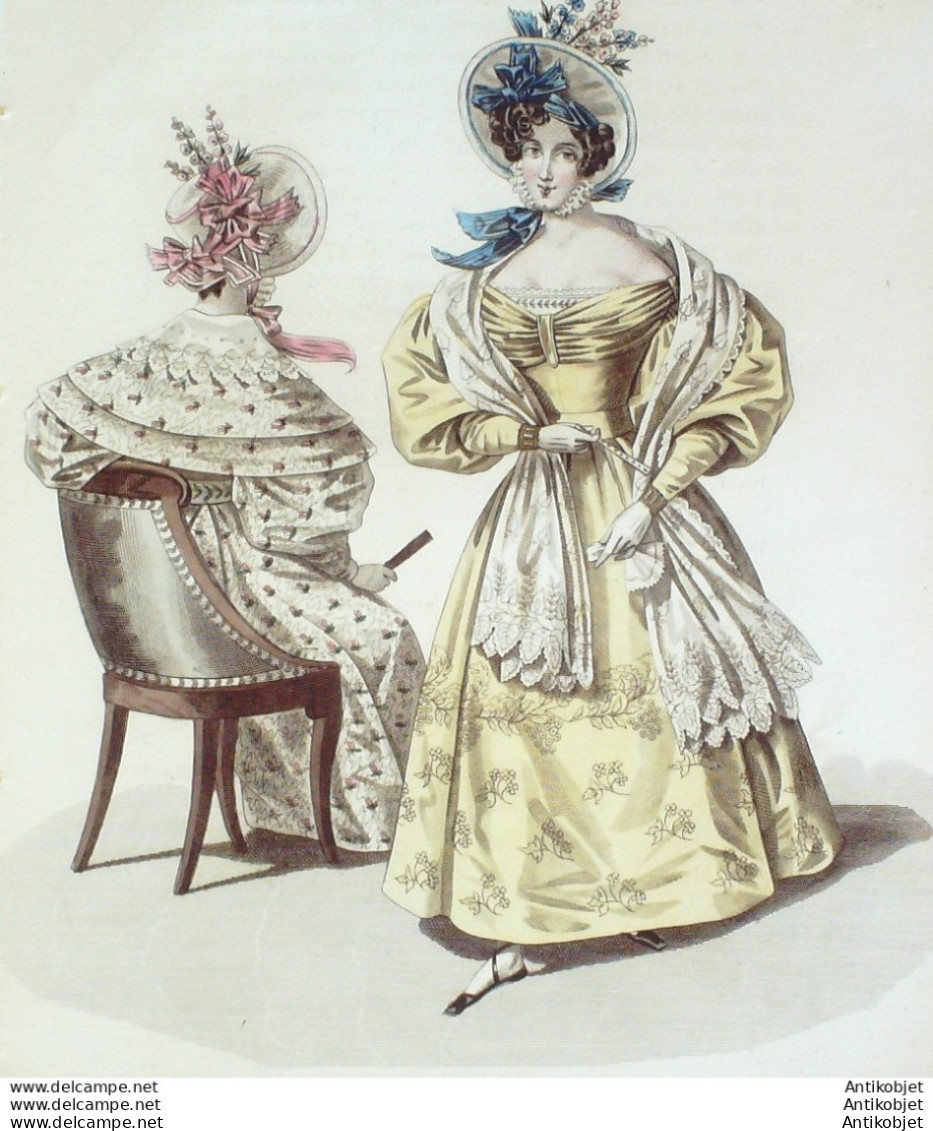 Gravure De Mode Costume Parisien 1832 N°3017 Robes De Charly & De Moire - Etchings