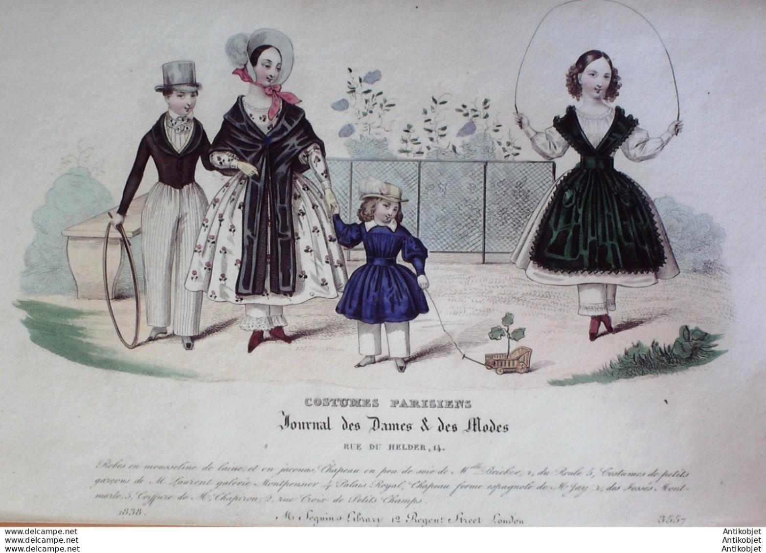 Gravure De Mode Costume Parisien 1838 N°3557 Robes Mousseline Laine & Jaconas - Etchings