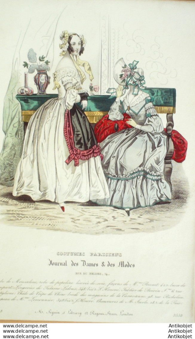 Gravure De Mode Costume Parisien 1838 N°3558 Robes Mousseline & Popeline  - Radierungen