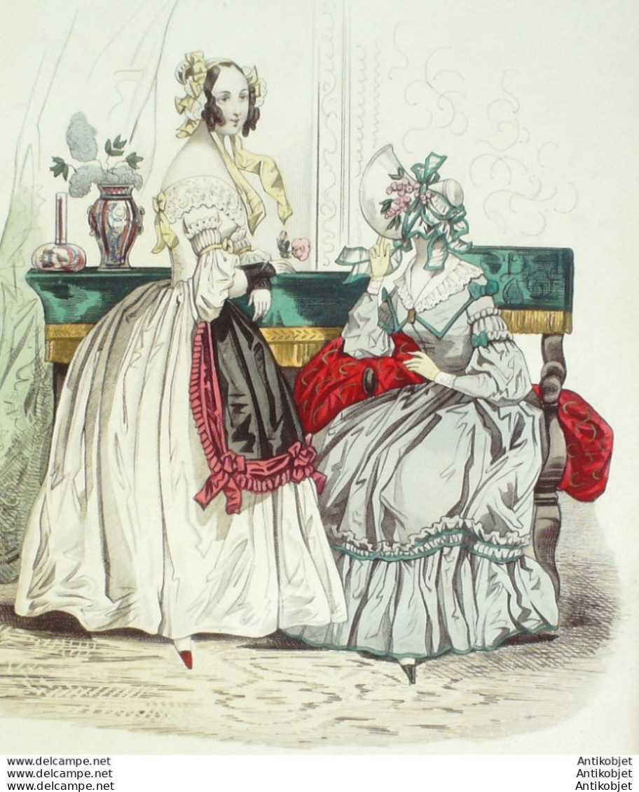 Gravure De Mode Costume Parisien 1838 N°3558 Robes Mousseline & Popeline  - Etsen