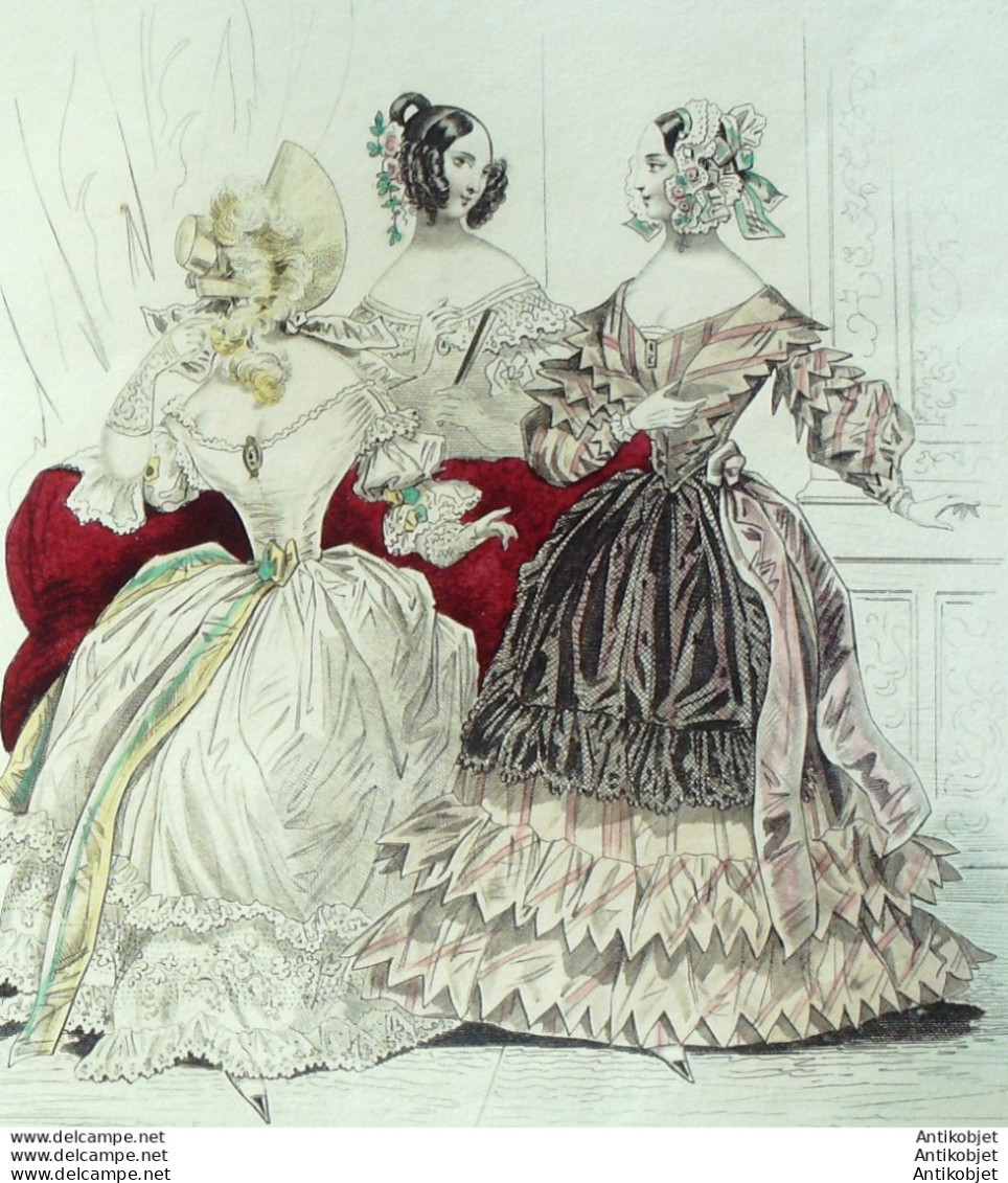 Gravure De Mode Costume Parisien 1838 N°3564 Robes Mousseline & Pékinet - Etchings