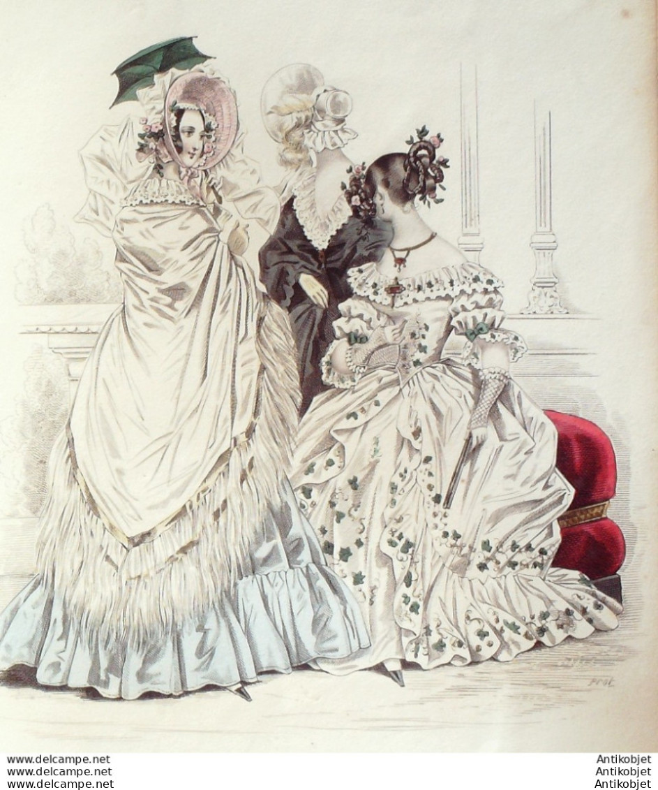 Gravure De Mode Costume Parisien 1838 N°3565 Robe D'organdi Brodée Laine - Eaux-fortes