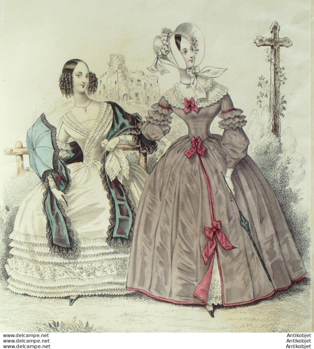 Gravure De Mode Costume Parisien 1838 N°3567 Robe Mousseline Redingote - Radierungen