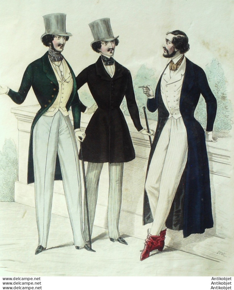 Gravure De Mode Costume Parisien 1838 N°3568 Redingotes Mérinos Curika Homme - Etchings