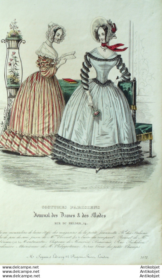 Gravure De Mode Costume Parisien 1838 N°3571 Robe En Mousseline De Laine - Radierungen