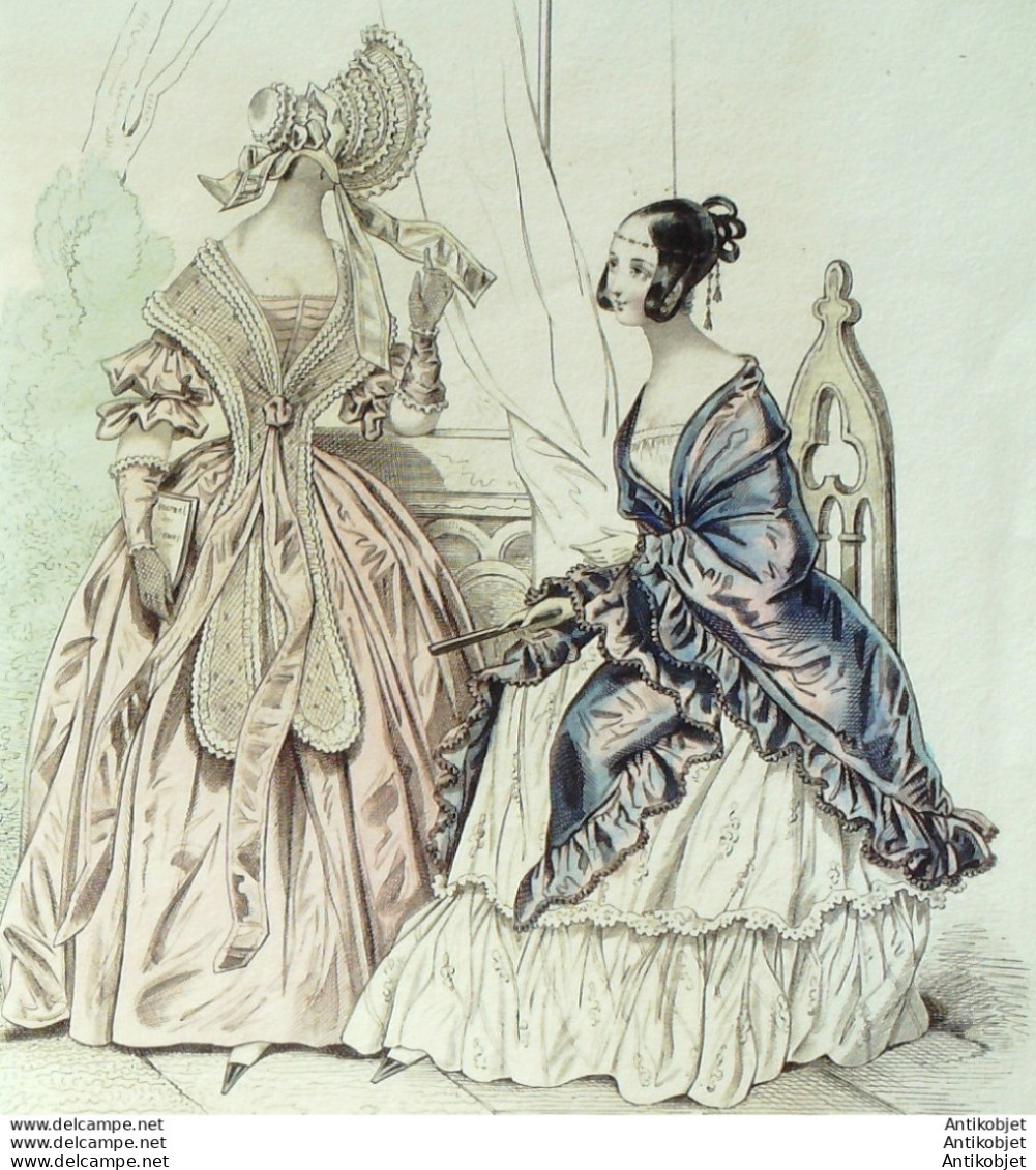 Gravure De Mode Costume Parisien 1838 N°3582 Robe De Gros De Naples  - Radierungen