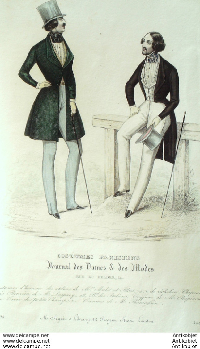Gravure De Mode Costume Parisien 1838 N°3583 Costumes Homme  - Etchings