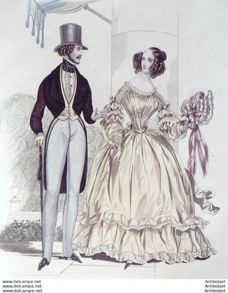 Gravure De Mode Costume Parisien 1838 N°3588 Robe Lévantine Costume Homme - Eaux-fortes