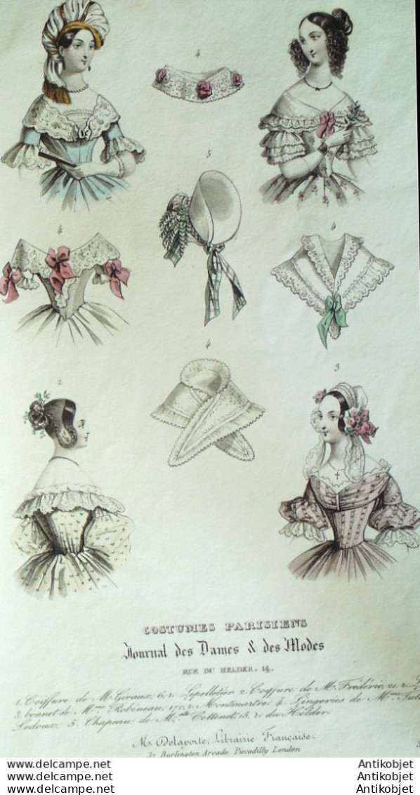 Gravure De Mode Costume Parisien 1838 N°3592 Coiffures Chapeau Lingeries - Eaux-fortes