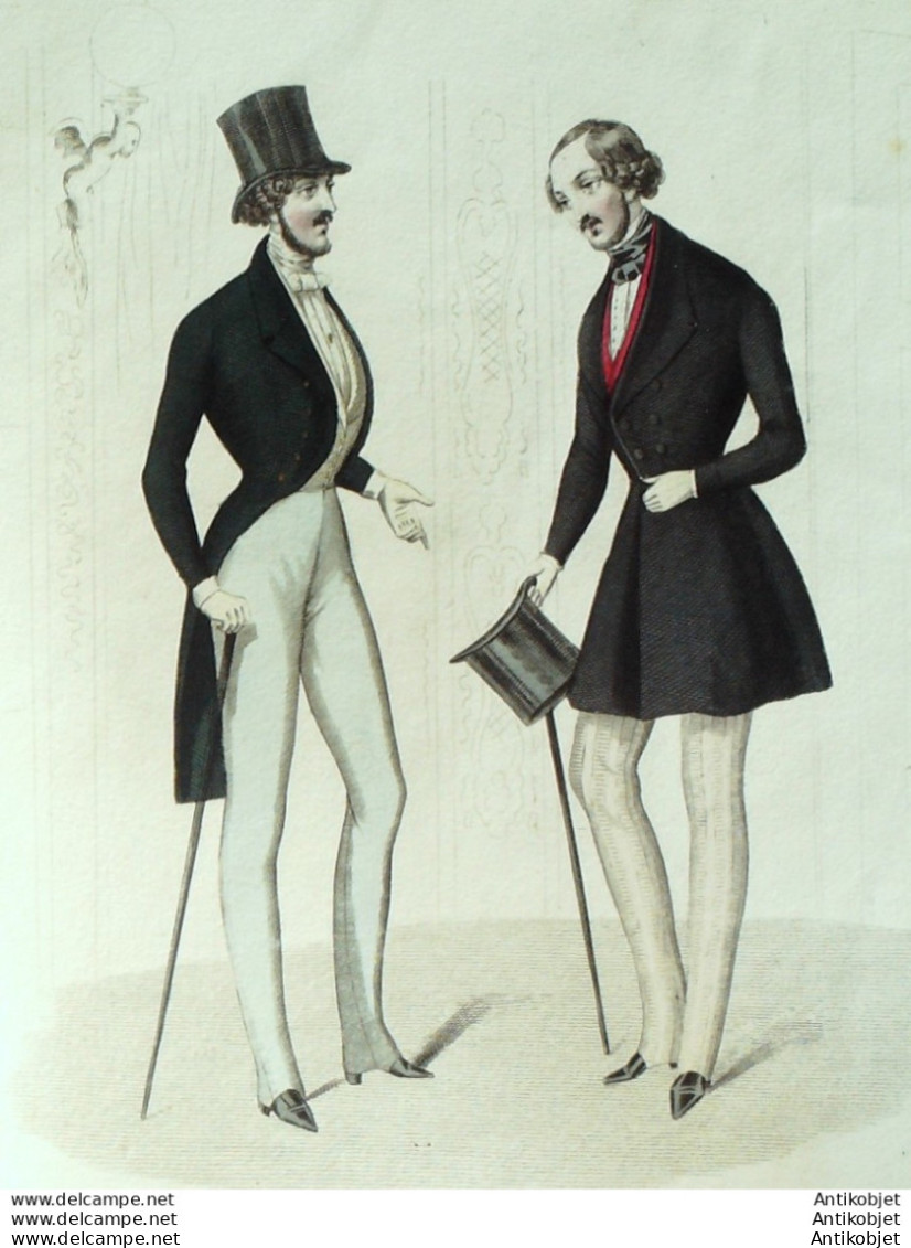 Gravure De Mode Costume Parisien 1838 N°3593 Costumes Homme En Drap Gilets  - Etchings