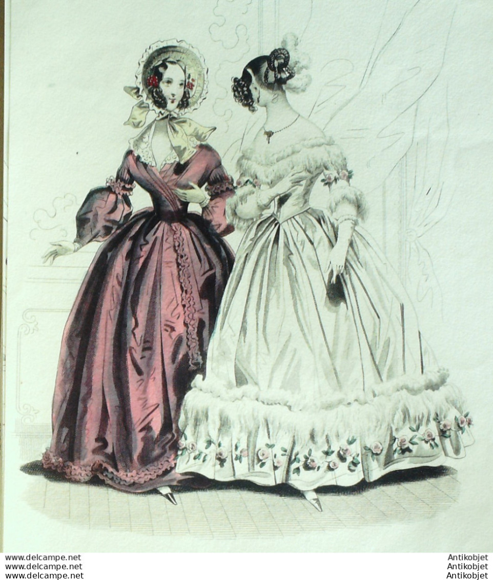 Gravure De Mode Costume Parisien 1838 N°3595 Redingote En Gros De Naples  - Etsen