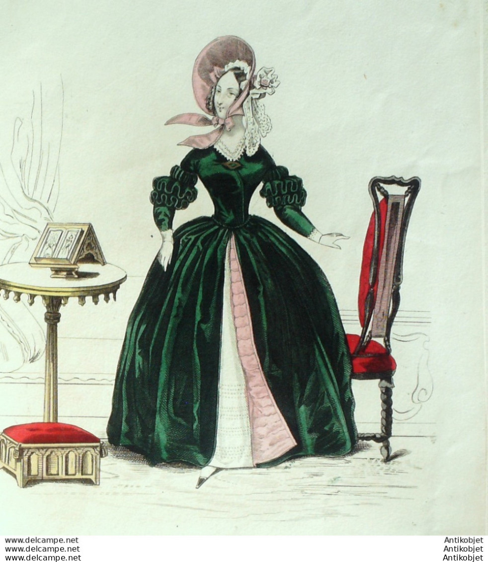 Gravure De Mode Costume Parisien 1838 N°3596 Redingote En Gros De Naples - Radierungen