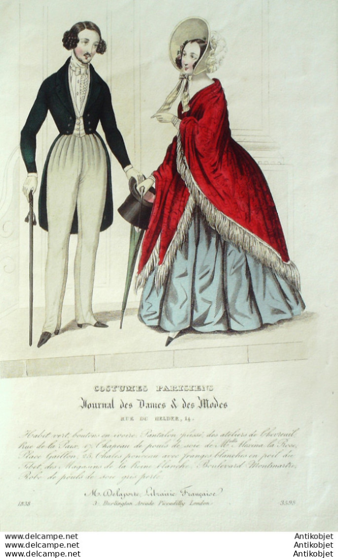Gravure De Mode Costume Parisien 1838 N°3598 Habit Homme Gilet  - Eaux-fortes