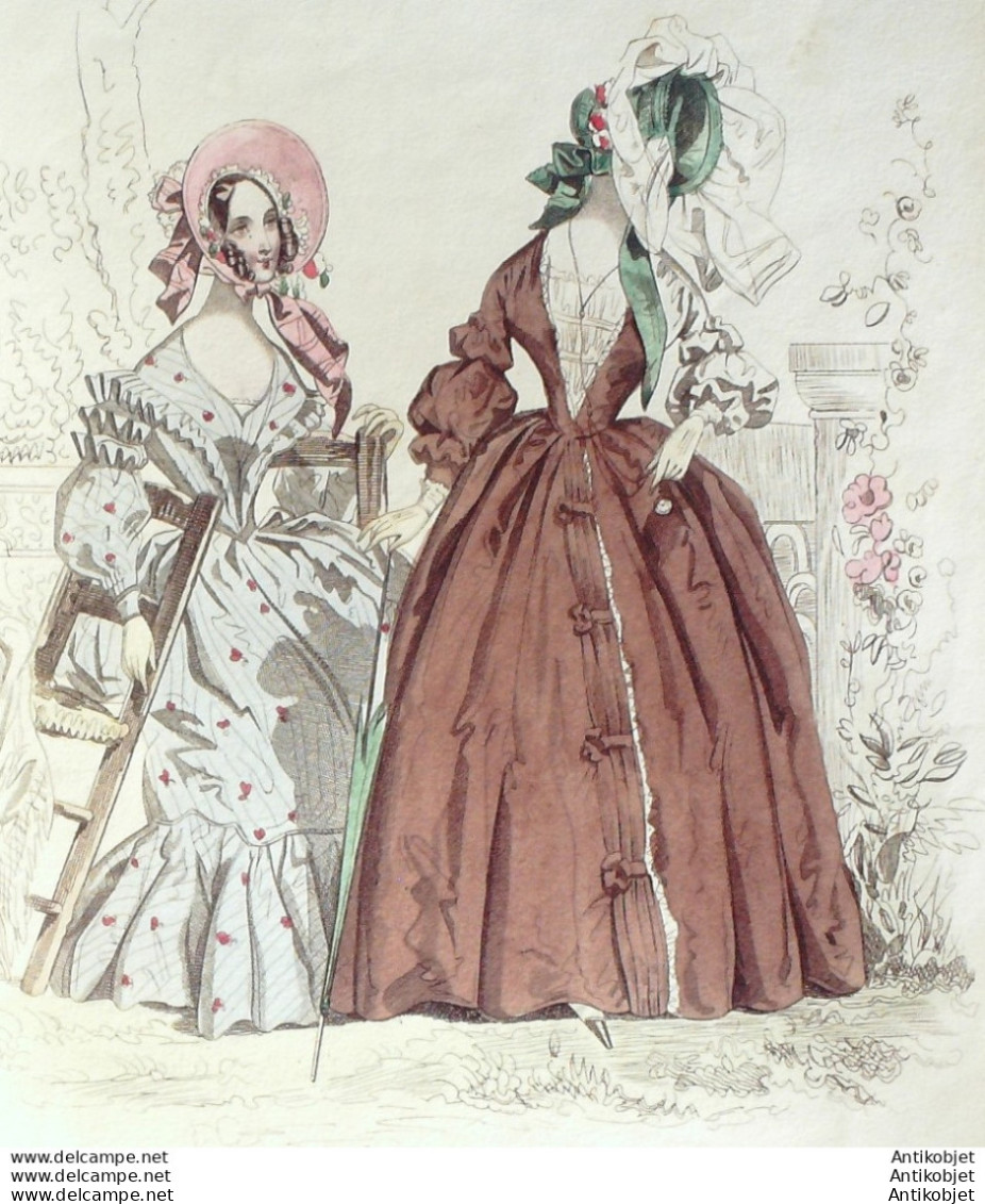 Gravure De Mode Costume Parisien 1838 N°3600 Robe Mousseline & Cachemire - Etsen