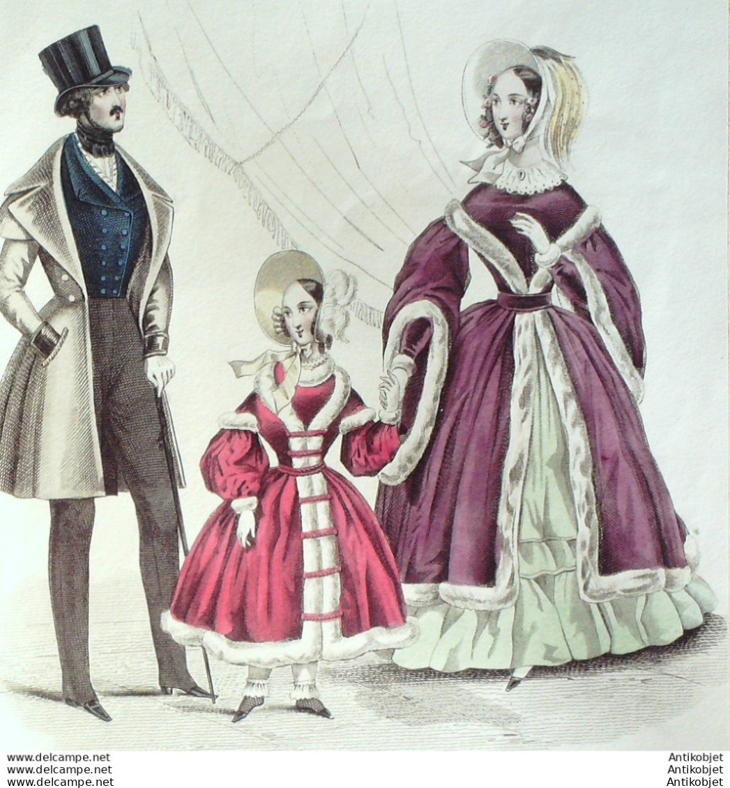 Gravure De Mode Costume Parisien 1838 N°3607 Pelisses Polonaises  - Eaux-fortes