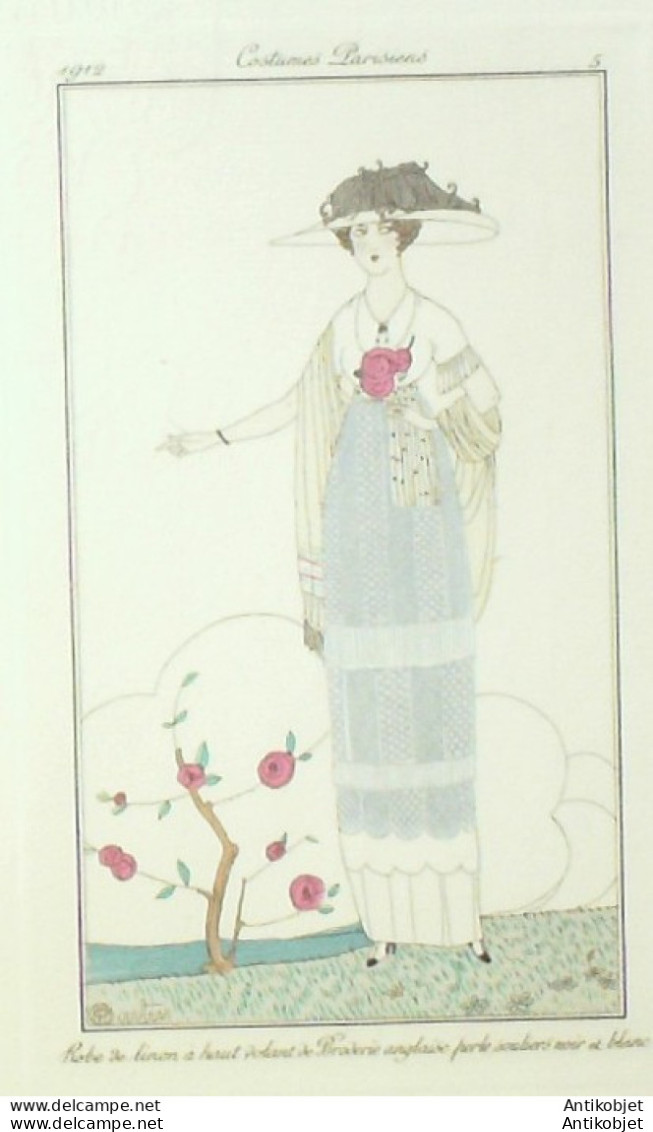 Gravure De Mode Costume Parisien 1912 Pl.05 MARTIN Charles Robe De Linon - Etsen