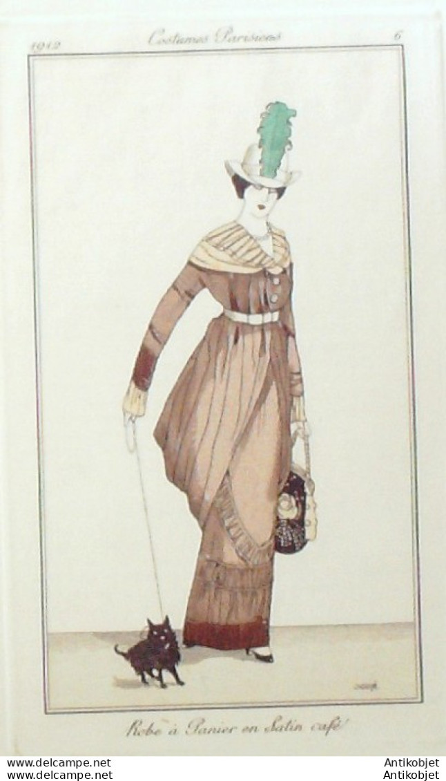 Gravure De Mode Costume Parisien 1912 Pl.06 GOSE Javier-Robe En Satin - Etsen