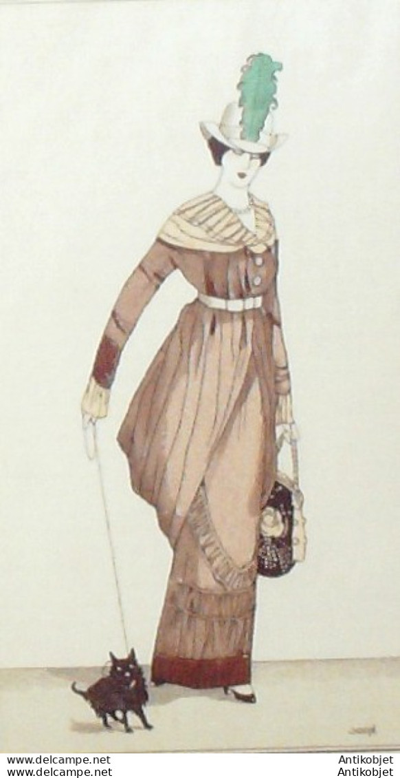 Gravure De Mode Costume Parisien 1912 Pl.06 GOSE Javier-Robe En Satin - Etsen