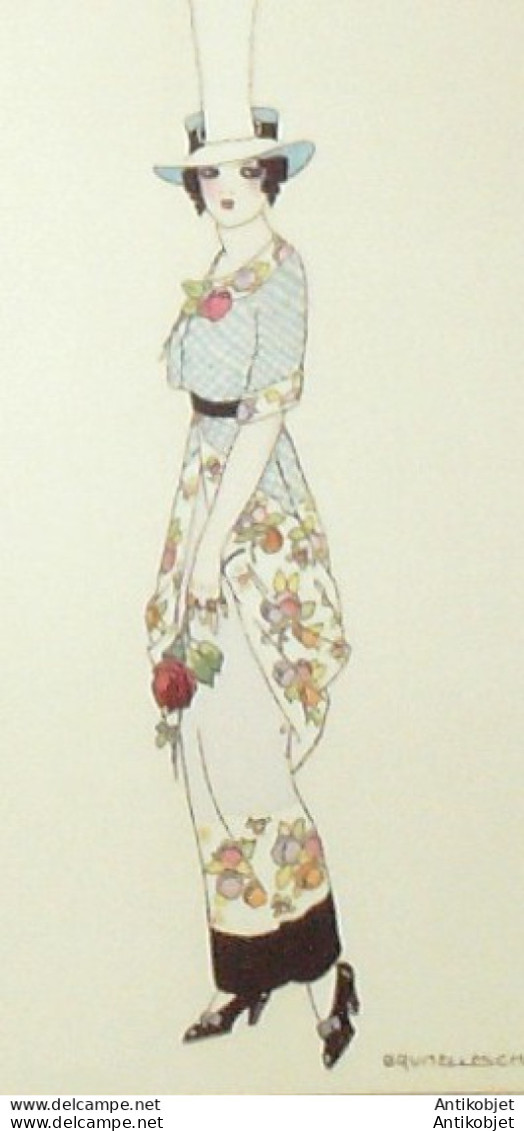 Gravure De Mode Costume Parisien 1912 Pl.10 BRUNELLESCHI Umberto Robe Sarah - Eaux-fortes